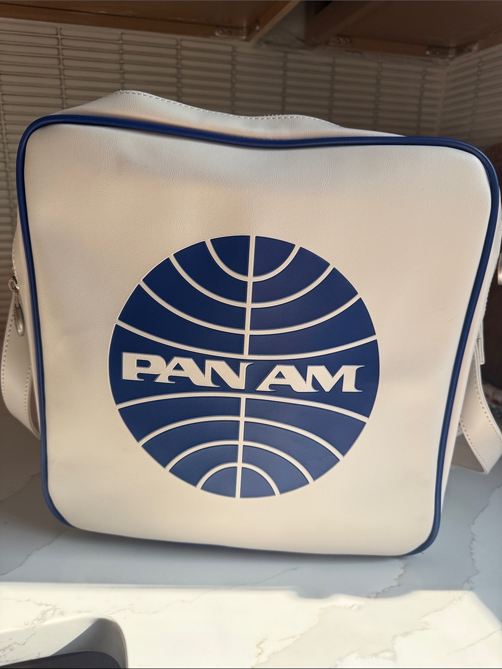 New Pan Am Cream and Navy Square Crossbody Bag
